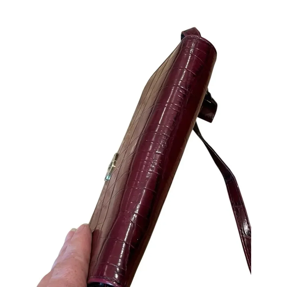 Vtg ETIENNE AIGNER Genuine Leather Croc Print Wallet / Crossbody Purse Oxblood